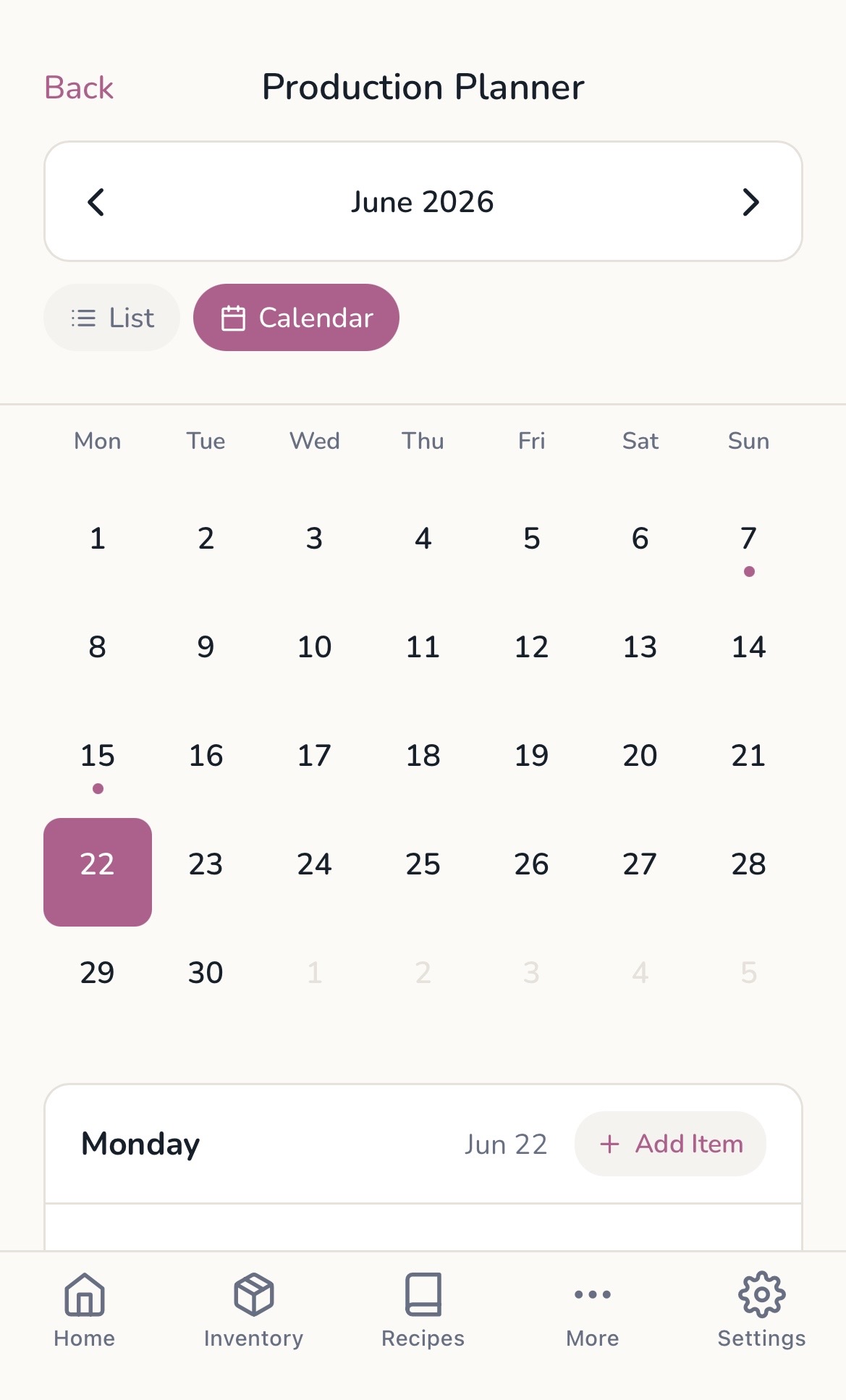 Planning screen in the Scoops app